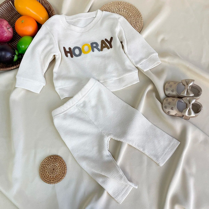 2023. őszi újdonság gyerekeknek, kisfiúknak, gofri, teljes ujjú, betűs felső pulóver + nadrág tipegő gyerekruha szett 2 db 0-5Y