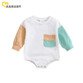ma&baby 0-12M Νεογέννητο Βρέφος Αγόρια Κοριτσάκι Romper Μακρυμάνικο Τσέπη Casual Φθινοπωρινή Ανοιξιάτικη φόρμα