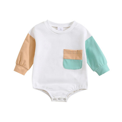 ma&baby 0-12M Νεογέννητο Βρέφος Αγόρια Κοριτσάκι Romper Μακρυμάνικο Τσέπη Casual Φθινοπωρινή Ανοιξιάτικη φόρμα