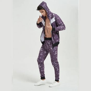 Cross Border Мъжки 3D снаждане с блокиращ цвят печат с качулка Ежедневни спортни мъжки комплект суичъри Спортно облекло Анцуг Мъжки спортен костюм