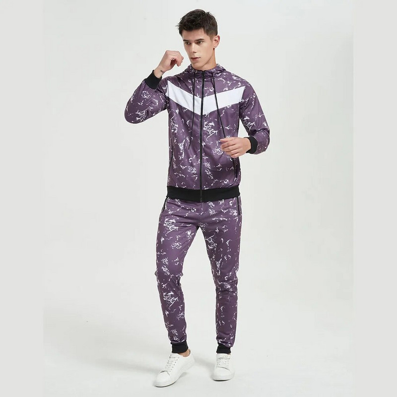 Cross Border Férfi 3D Splicing Színes Blokkolás Nyomtatás Kapucnis alkalmi sport férfi kapucnis szett Sportruházat tréningruha férfi sportruha
