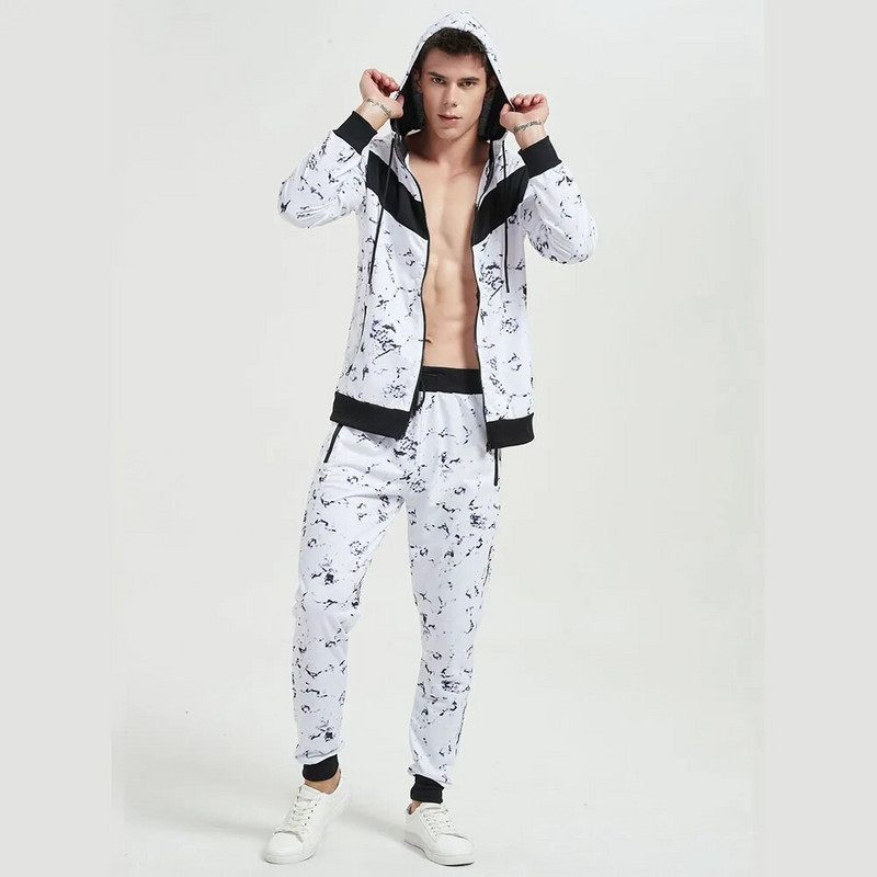 Cross Border Férfi 3D Splicing Színes Blokkolás Nyomtatás Kapucnis alkalmi sport férfi kapucnis szett Sportruházat tréningruha férfi sportruha