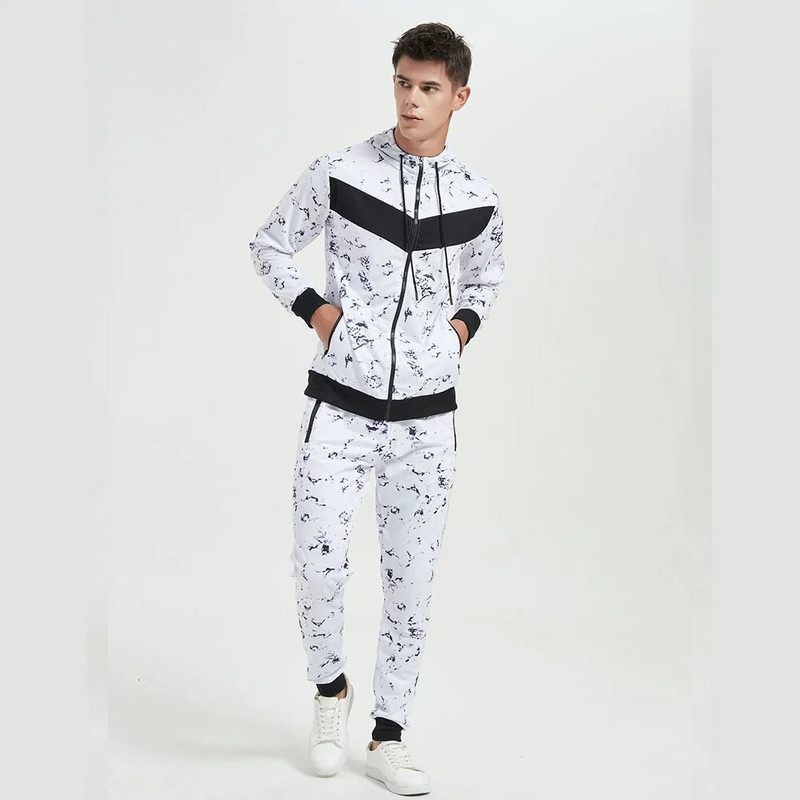 Cross Border Férfi 3D Splicing Színes Blokkolás Nyomtatás Kapucnis alkalmi sport férfi kapucnis szett Sportruházat tréningruha férfi sportruha