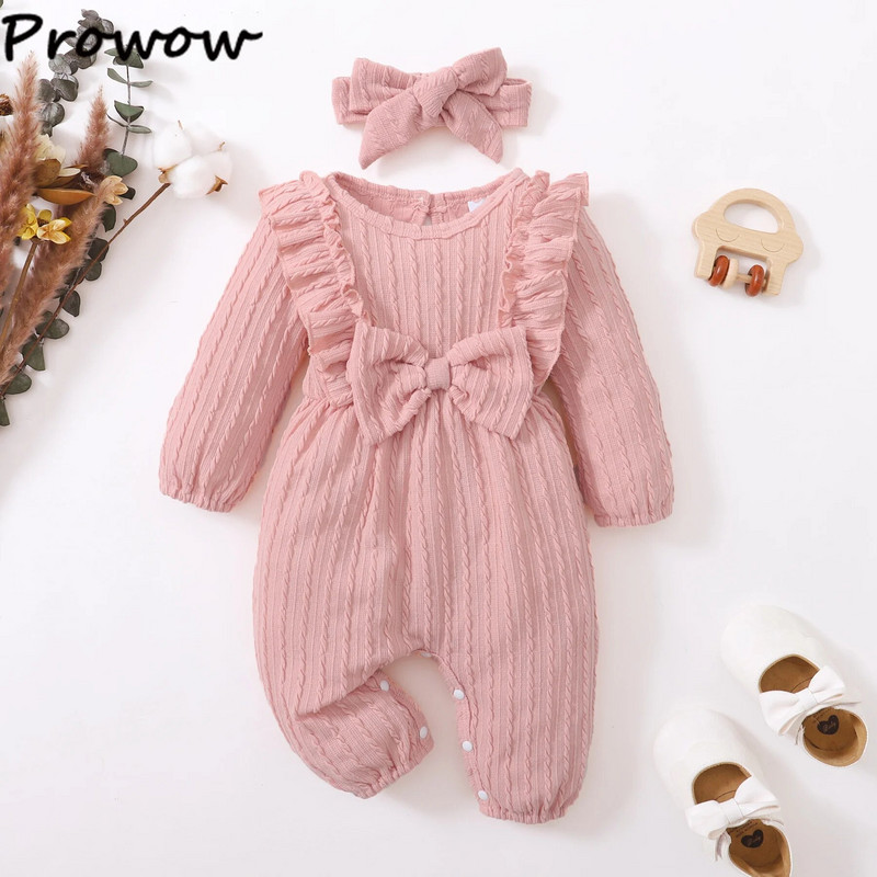 Prowow 0-18M őszi tél babaruhák hosszú ujjú, fodros csavart kötött tömbös testruha újszülötteknek lányoknak