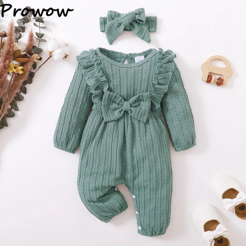 Prowow 0-18M őszi tél babaruhák hosszú ujjú, fodros csavart kötött tömbös testruha újszülötteknek lányoknak