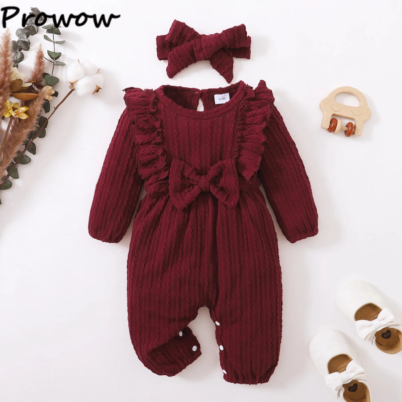 Prowow 0-18M őszi tél babaruhák hosszú ujjú, fodros csavart kötött tömbös testruha újszülötteknek lányoknak