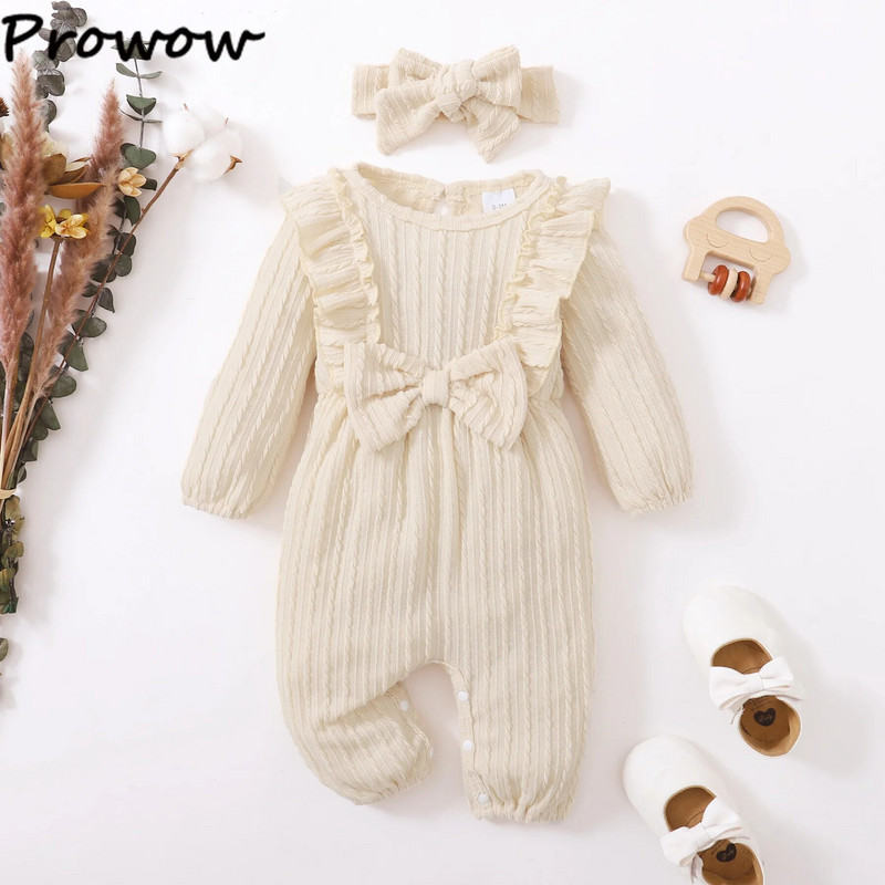 Prowow 0-18M őszi tél babaruhák hosszú ujjú, fodros csavart kötött tömbös testruha újszülötteknek lányoknak