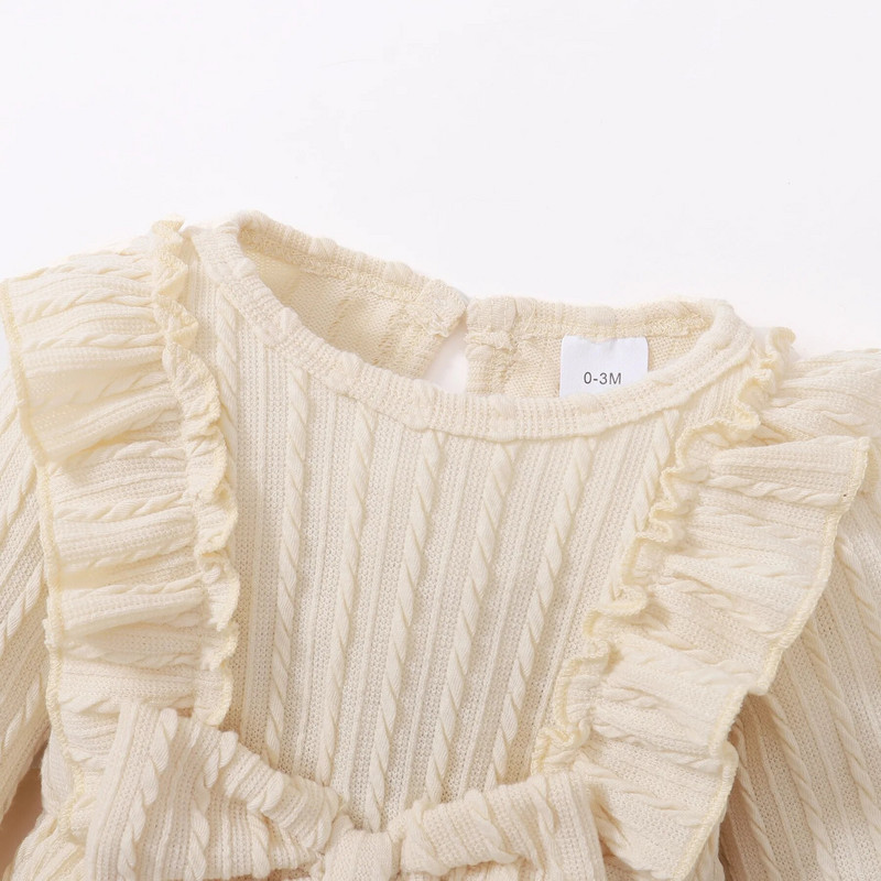 Prowow 0-18M őszi tél babaruhák hosszú ujjú, fodros csavart kötött tömbös testruha újszülötteknek lányoknak