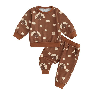 ma&baby 0-3Y Απόκριες Ημέρα των Ευχαριστιών Νεογέννητο Βρέφος Βρέφος Βρέφος Κοριτσάκι Σετ Ρούχα Τουρκίας με στάμπα κολοκύθας Μακρυμάνικα παντελόνια