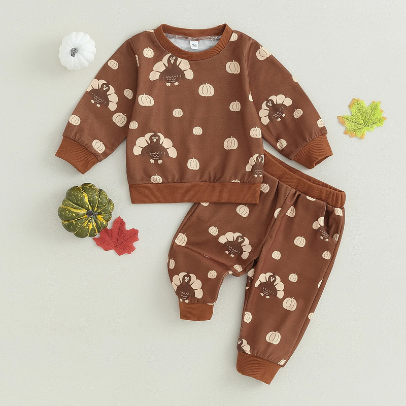 ma&baby 0-3Y Halloween Hálaadás napja Újszülött csecsemő kisfiú lány ruhakészletek pulyka sütőtök mintás hosszú ujjú felsők nadrágok