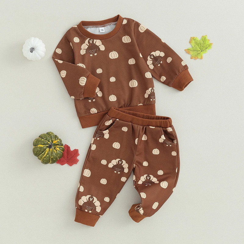 ma&baby 0-3Y Halloween Hálaadás napja Újszülött csecsemő kisfiú lány ruhakészletek pulyka sütőtök mintás hosszú ujjú felsők nadrágok