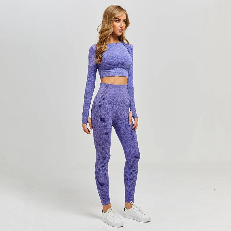 Női Vital Seamless Jógakészlet Edzőtermi Ruházat Fitnesz Leggings+Vágott ingek Sportruha Női Hosszú ujjú atlétaruha Aktív viselet