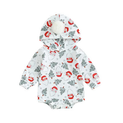 ma&baby 0-12M Χριστουγεννιάτικο νεογέννητο μωρό μωρό μακρυμάνικο μπουμπούκι με κουκούλα με κουκούλα Santa Tree στάμπα Φόρμουλα Playsuit Χριστουγεννιάτικες στολές