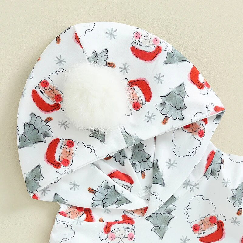 ma&baby 0-12M karácsonyi újszülött csecsemő baba hosszú ujjú póló, kapucnis Mikulásfa mintás Jumpsuit Playsuit karácsonyi jelmezek