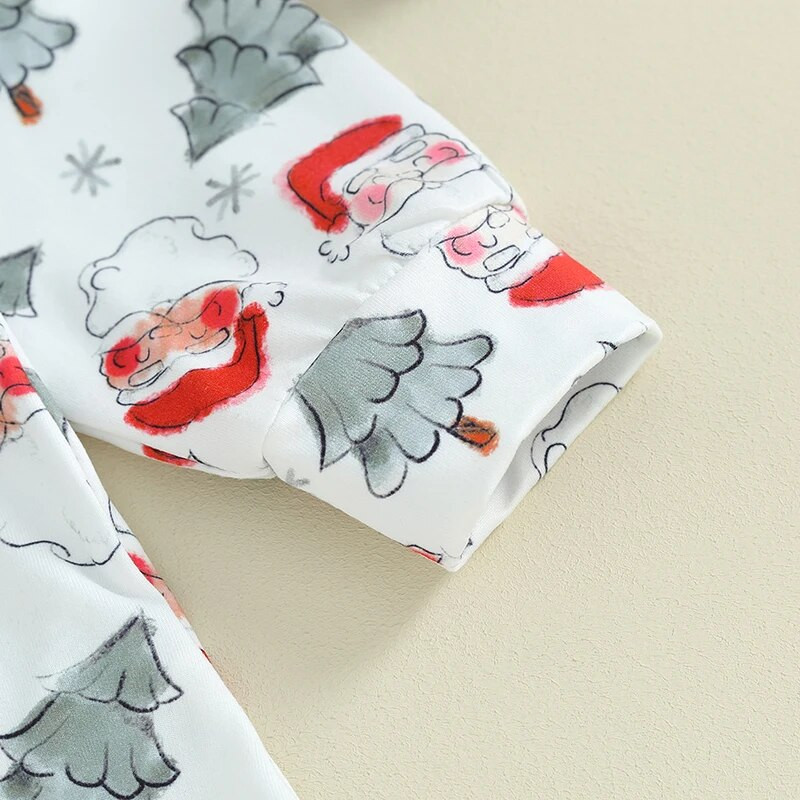 ma&baby 0-12M karácsonyi újszülött csecsemő baba hosszú ujjú póló, kapucnis Mikulásfa mintás Jumpsuit Playsuit karácsonyi jelmezek