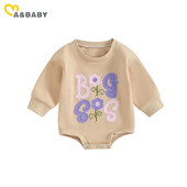 ma&baby 0-24M Νεογέννητο Βρέφος Κοριτσάκι Romper Μακρυμάνικο λουλουδάτο γράμμα κέντημα Ολόσωμη φόρμα Playsuit Φθινοπωρινή Ανοιξιάτικη Ρούχα