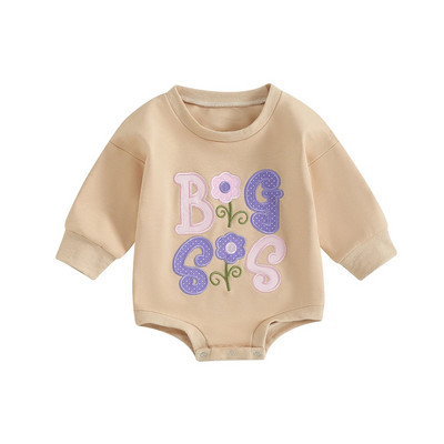 ma&baby 0-24M Νεογέννητο Βρέφος Κοριτσάκι Romper Μακρυμάνικο λουλουδάτο γράμμα κέντημα Ολόσωμη φόρμα Playsuit Φθινοπωρινή Ανοιξιάτικη Ρούχα