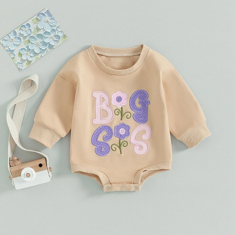 ma&baby 0-24M újszülött csecsemő kislány hosszú ujjú, virágos betűkkel hímzett kombikruha őszi tavaszi ruházat