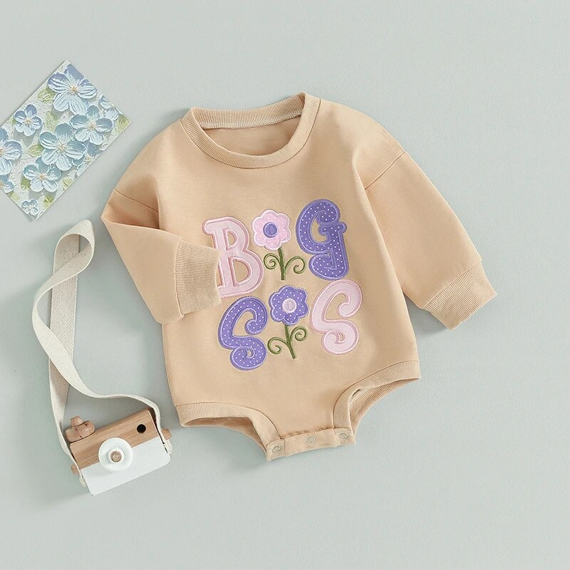 ma&baby 0-24M újszülött csecsemő kislány hosszú ujjú, virágos betűkkel hímzett kombikruha őszi tavaszi ruházat