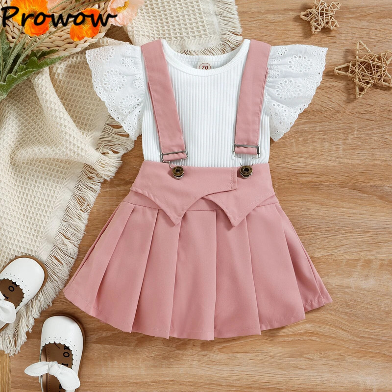 Prowow 0-18M Baby Girl Outfit Szettek Csipke ujjú fehér Body + Szoknyák Divatos öltöny Kislányoknak Újszülött ruhák