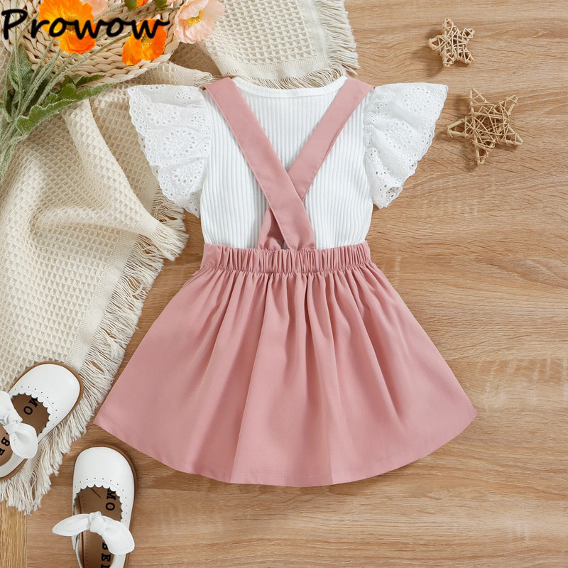 Prowow 0-18M Baby Girl Outfit Szettek Csipke ujjú fehér Body + Szoknyák Divatos öltöny Kislányoknak Újszülött ruhák