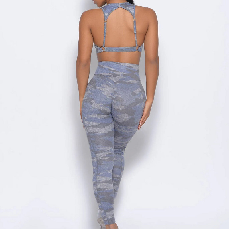Camo edzőtermi szett női 2022-es edzésruhák nőknek Push Up sportruházat nőknek jógaruha fitneszhez Szürke trénruha, fekete viselet