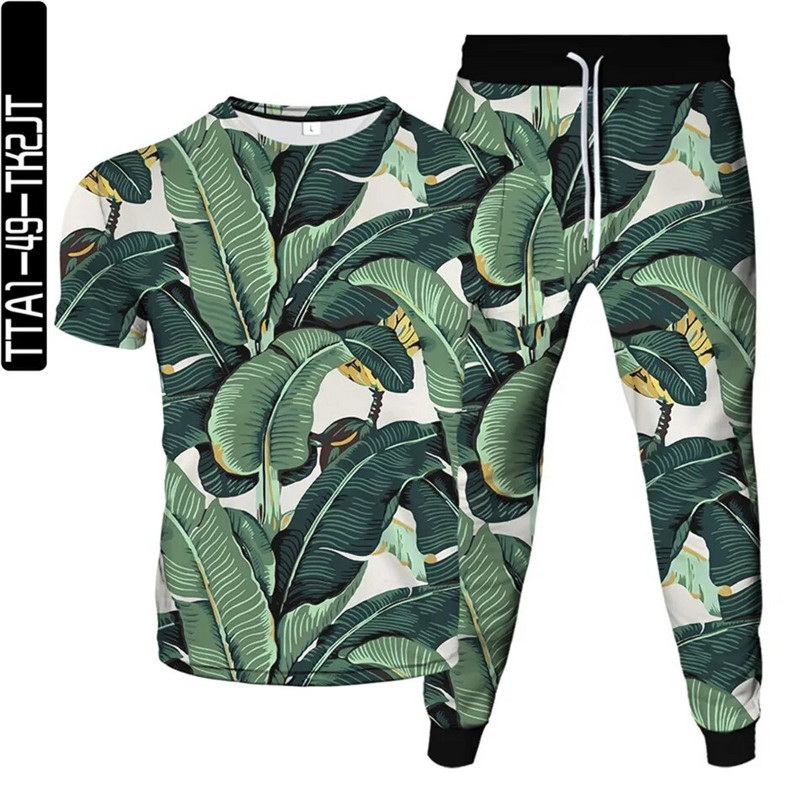 Bird Flower Weed Green Red Plant Leaf Print Férfi Női Harajuku tréningruha póló+nadrág 2db Sport szettek Nagy méretű S-6XL öltönyök