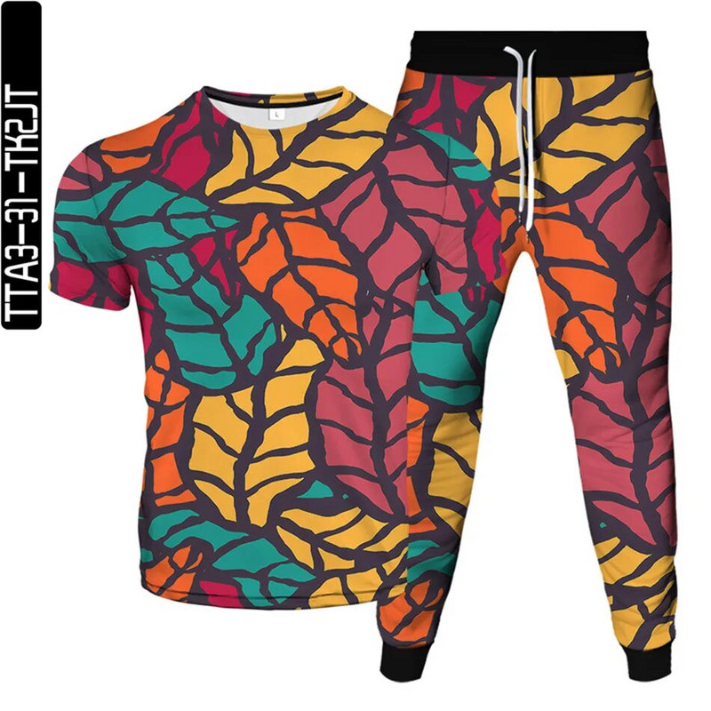 Bird Flower Weed Green Red Plant Leaf Print Férfi Női Harajuku tréningruha póló+nadrág 2db Sport szettek Nagy méretű S-6XL öltönyök