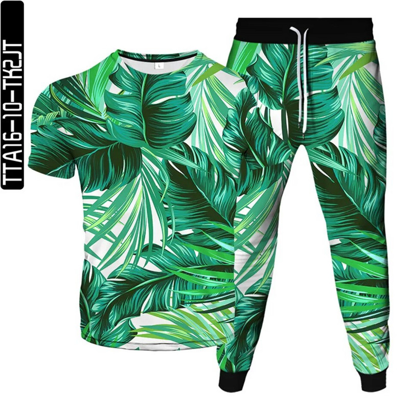 Bird Flower Weed Green Red Plant Leaf Print Férfi Női Harajuku tréningruha póló+nadrág 2db Sport szettek Nagy méretű S-6XL öltönyök