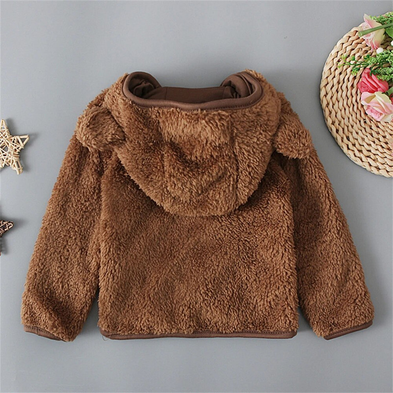 Őszi téli újszülött kabát Polár pulóverek Tipegő fiúk lányok kabát cipzár aranyos fülek meleg gyerekek felsőruházat 1-2 éves korig