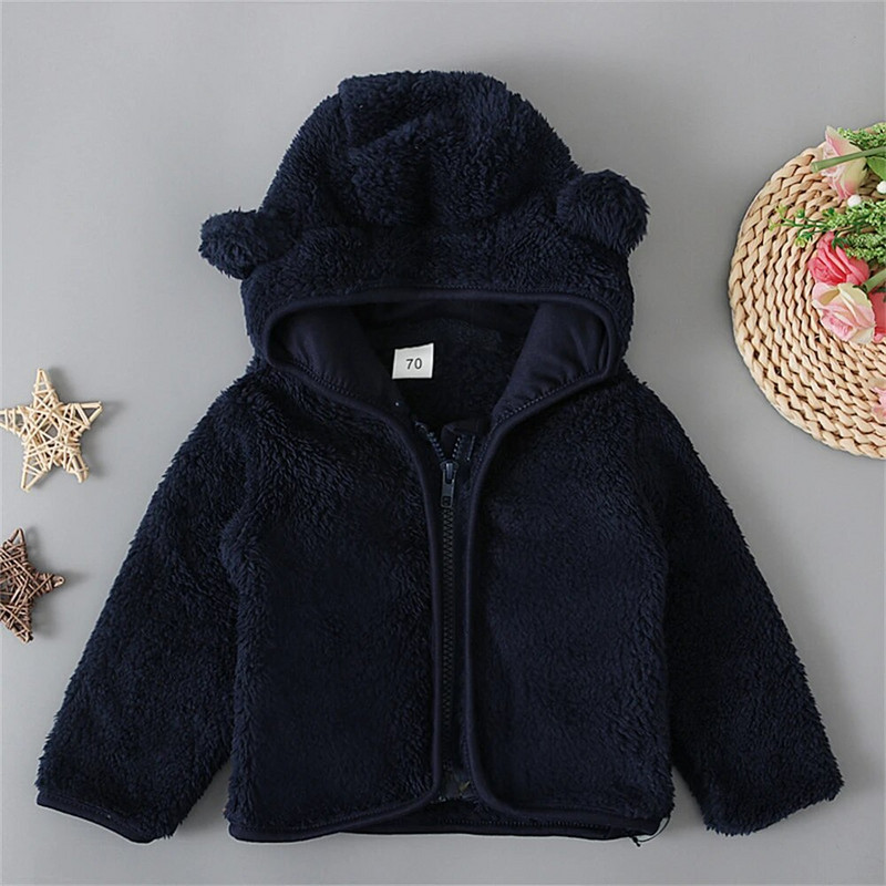 Őszi téli újszülött kabát Polár pulóverek Tipegő fiúk lányok kabát cipzár aranyos fülek meleg gyerekek felsőruházat 1-2 éves korig