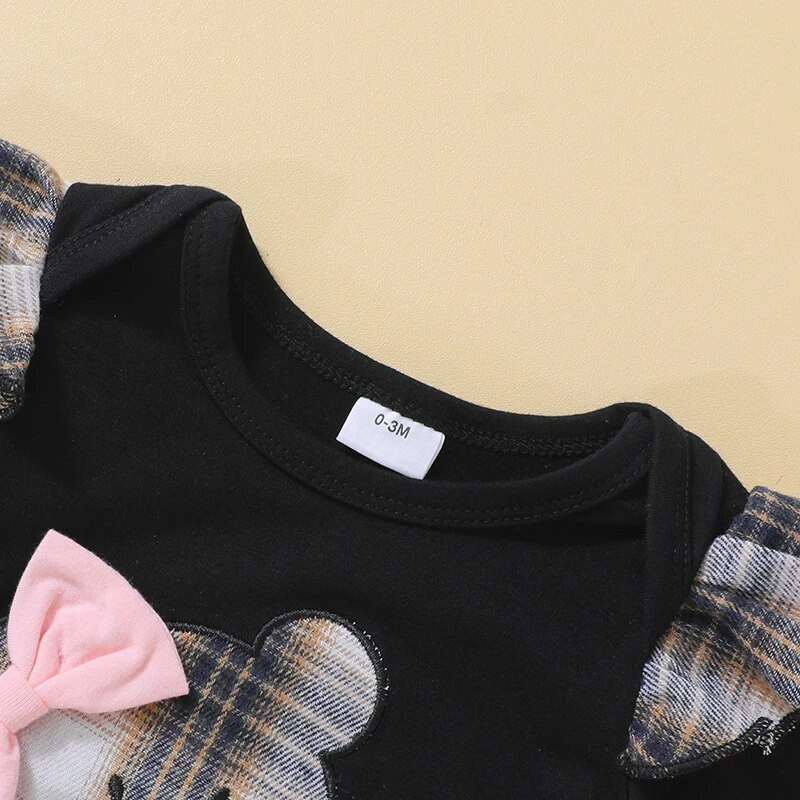 Baby Girls 3 részes ruha, hosszú ujjú medve kockás szoknyával, csípős fejpántos őszi ruha