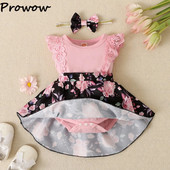 Prowow 0-18M Baby Girls Romper Φόρεμα Δαντέλα Ροζ λουλουδάτο κορμάκι για βρέφη Ακανόνιστο φόρεμα νεογέννητα ρούχα για κορίτσια