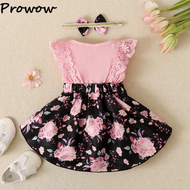 Prowow 0-18M Baby Girl Romper ruhák Csipke rózsaszín virágos body csecsemőknek Szabálytalan ruha Újszülött ruhák lányoknak