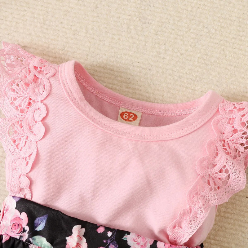 Prowow 0-18M Baby Girl Romper ruhák Csipke rózsaszín virágos body csecsemőknek Szabálytalan ruha Újszülött ruhák lányoknak