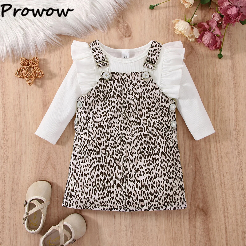 Prowow 0-24M tavaszi baba ruhák ruhák fodros test + szuszpenziós leopárd szoknya ruha tipegő ruha szettek lányoknak