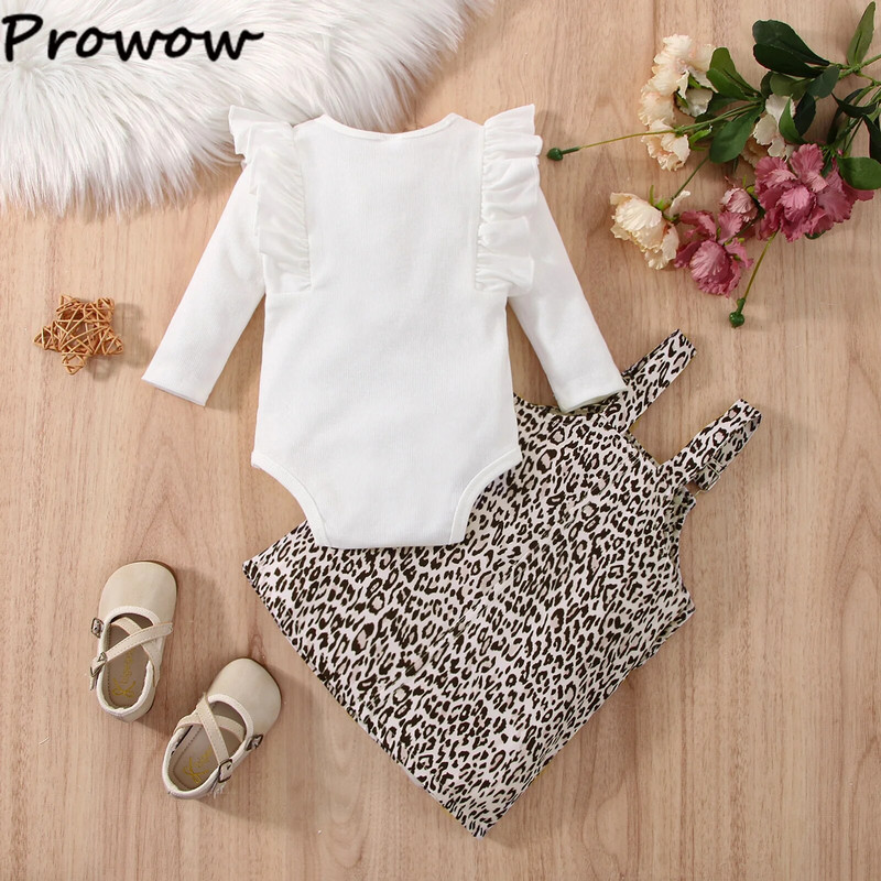 Prowow 0-24M tavaszi baba ruhák ruhák fodros test + szuszpenziós leopárd szoknya ruha tipegő ruha szettek lányoknak