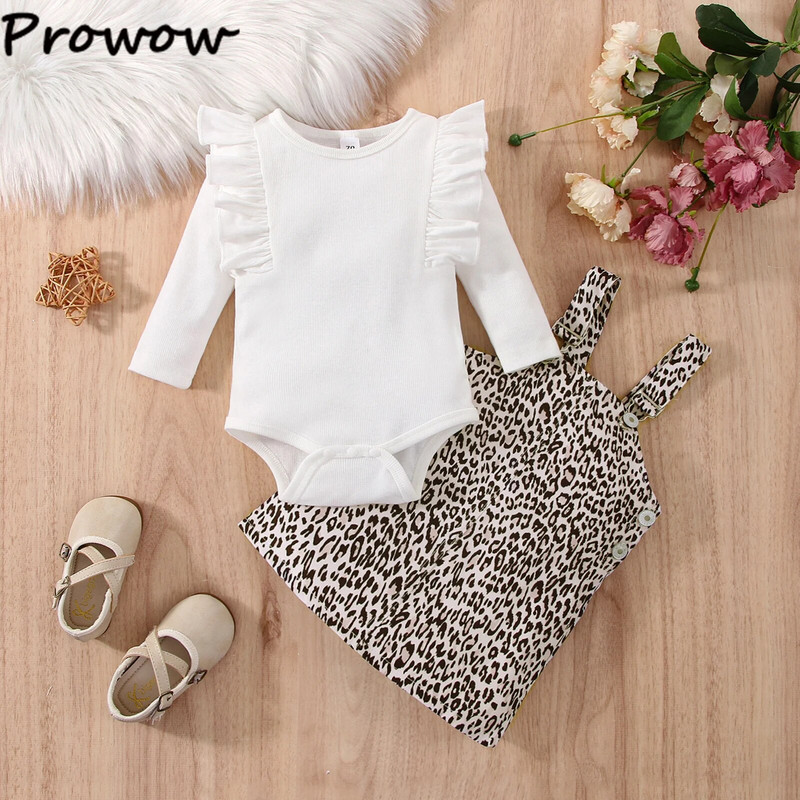 Prowow 0-24M tavaszi baba ruhák ruhák fodros test + szuszpenziós leopárd szoknya ruha tipegő ruha szettek lányoknak