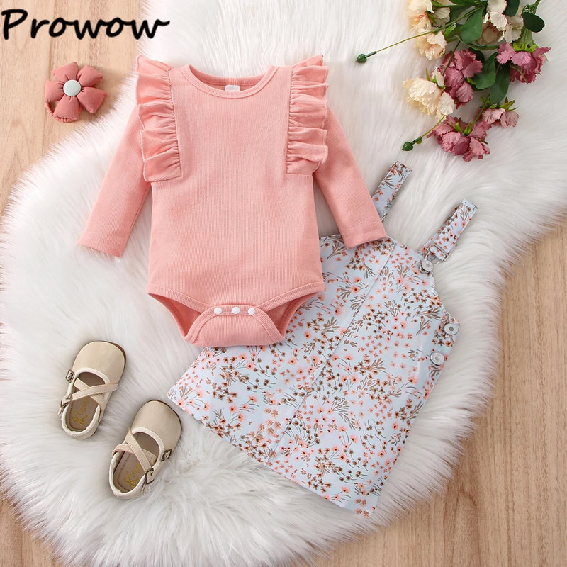 Prowow 0-24M tavaszi baba ruhák ruhák fodros test + szuszpenziós leopárd szoknya ruha tipegő ruha szettek lányoknak