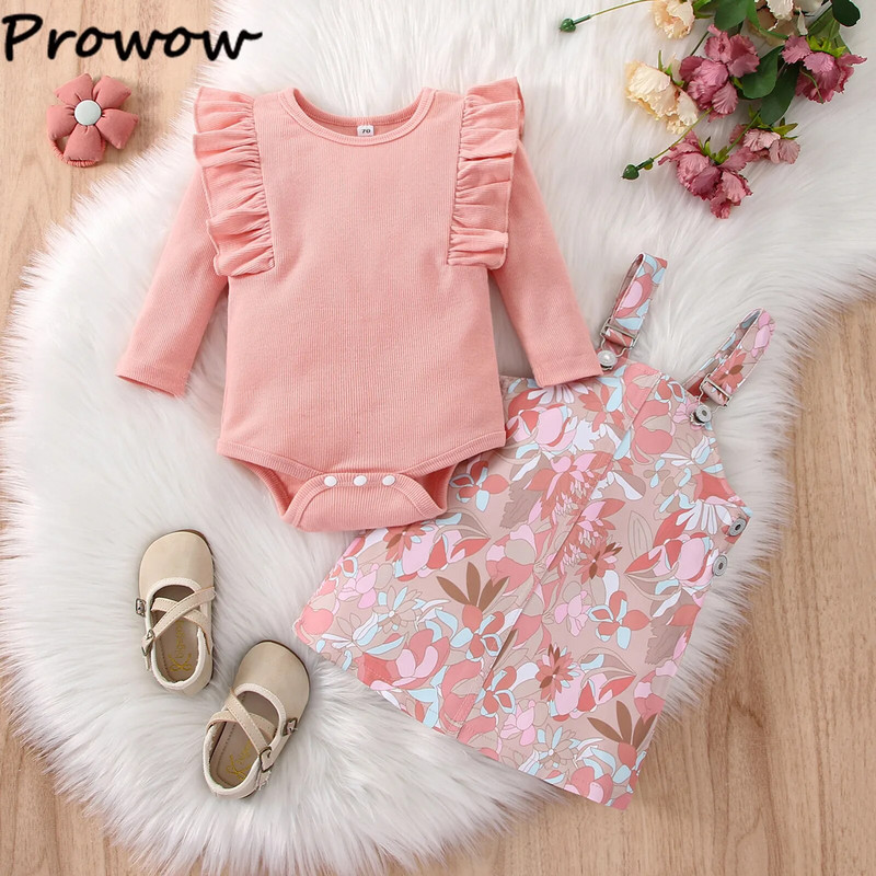 Prowow 0-24M tavaszi baba ruhák ruhák fodros test + szuszpenziós leopárd szoknya ruha tipegő ruha szettek lányoknak