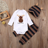 Newborn Baby 0-18M Tops Romper +Μακρύ παντελόνι Καπέλο Κοριτσάκι Ρούχα για αγόρι Σετ Ρούχα 3 ΤΕΜ