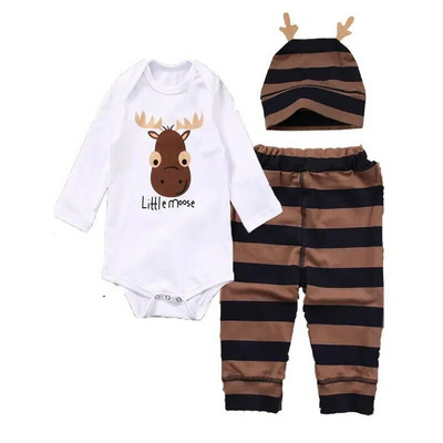 Newborn Baby 0-18M Tops Romper +Μακρύ παντελόνι Καπέλο Κοριτσάκι Ρούχα για αγόρι Σετ Ρούχα 3 ΤΕΜ