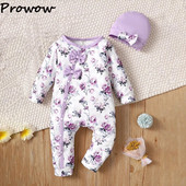 Prowow 0-18M Őszi Téli Baba Ruhák Fodor virágos Romper kalappal Bowknots Princess Body Jumpsuit újszülötteknek