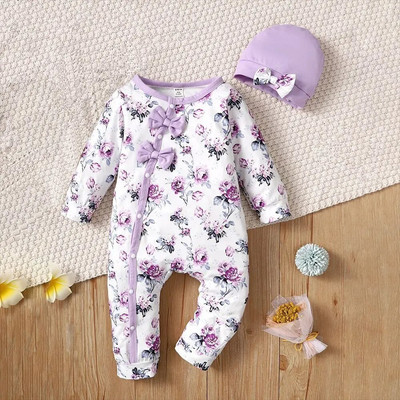 Prowow 0-18M Őszi Téli Baba Ruhák Fodor virágos Romper kalappal Bowknots Princess Body Jumpsuit újszülötteknek