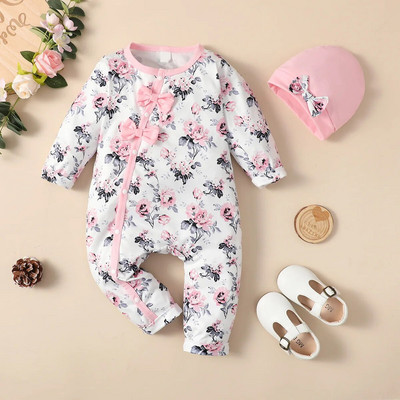 Prowow 0-18M Őszi Téli Baba Ruhák Fodor virágos Romper kalappal Bowknots Princess Body Jumpsuit újszülötteknek