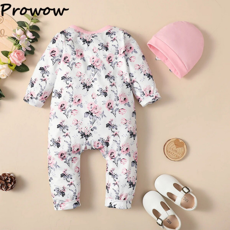 Prowow 0-18M Őszi Téli Baba Ruhák Fodor virágos Romper kalappal Bowknots Princess Body Jumpsuit újszülötteknek