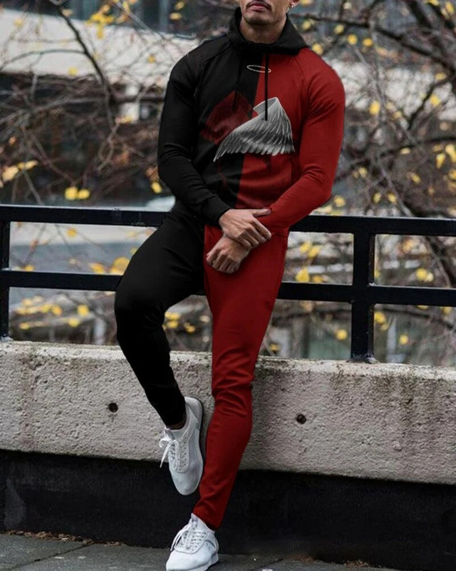 Őszi/téli férfi kapucnis szett Oroszlánkirály 3D nyomtatott tréningruha húzózsinóros kapucnis pulóver 2 részes szett Luxry férfi sportruha