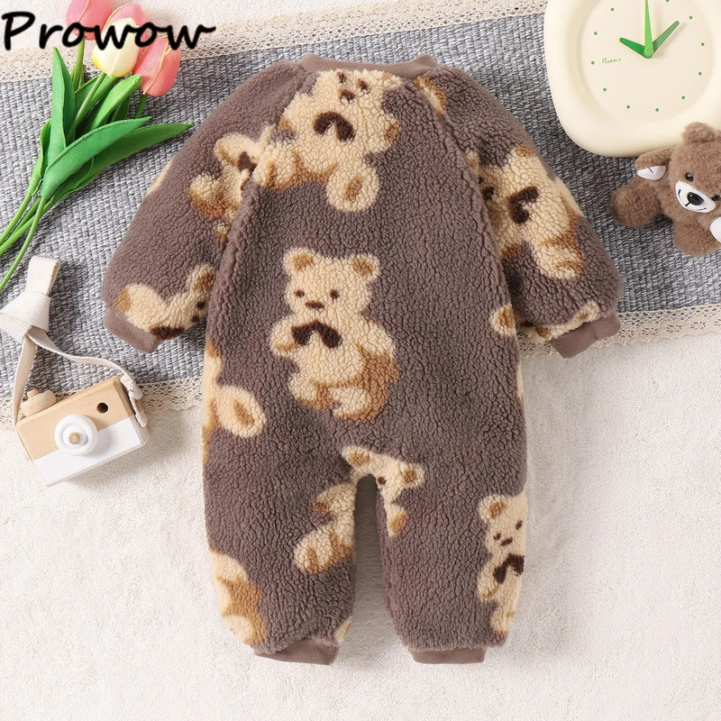 Prowow 0-12M Babaruha Fiúk Lányok Rajzfilm Bear Polár Bodó Meleg téli Jumpsuit újszülött baba ruhákhoz