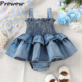 Prowow 3-18M Baby Girls Romper Dress Summer Spaghetti Blue Denim Jumpsuit Girls Bodysuit For Newborns Βρεφικά Ρούχα