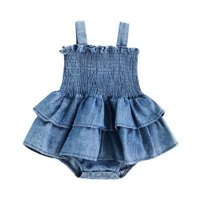 Prowow 3-18M Baby Girls Romper Dress Summer Spaghetti Blue Denim Jumpsuit Girls Bodysuit For Newborns Βρεφικά Ρούχα